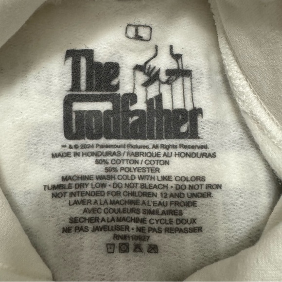il Padrino The Godfather Cinema White Graphic Logo Hoodie Sweatshirt, Large NWOT - Picture 4 of 4